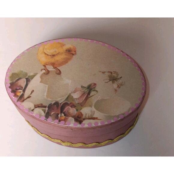 Set of 3 Easter Bunny Rabbit Chicks Oval Boxes Home Decor Gift Victorian Lace - Picture 7 of 13